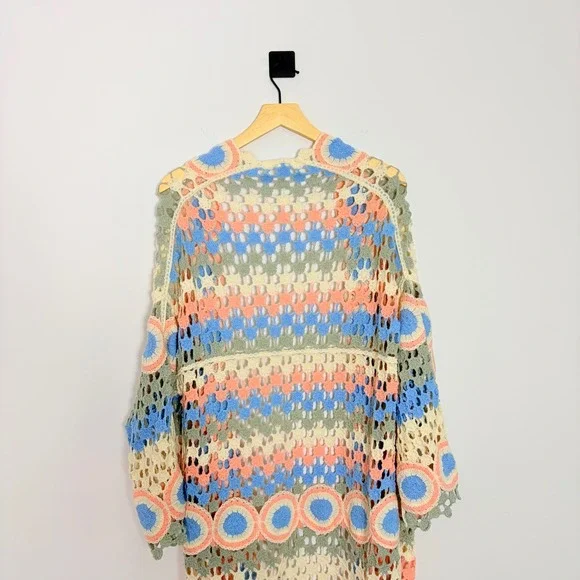 POL Dreamside Crochet Longline Open Front Cardigan Pastel Granny Square Boho OS - Picture 8 of 9